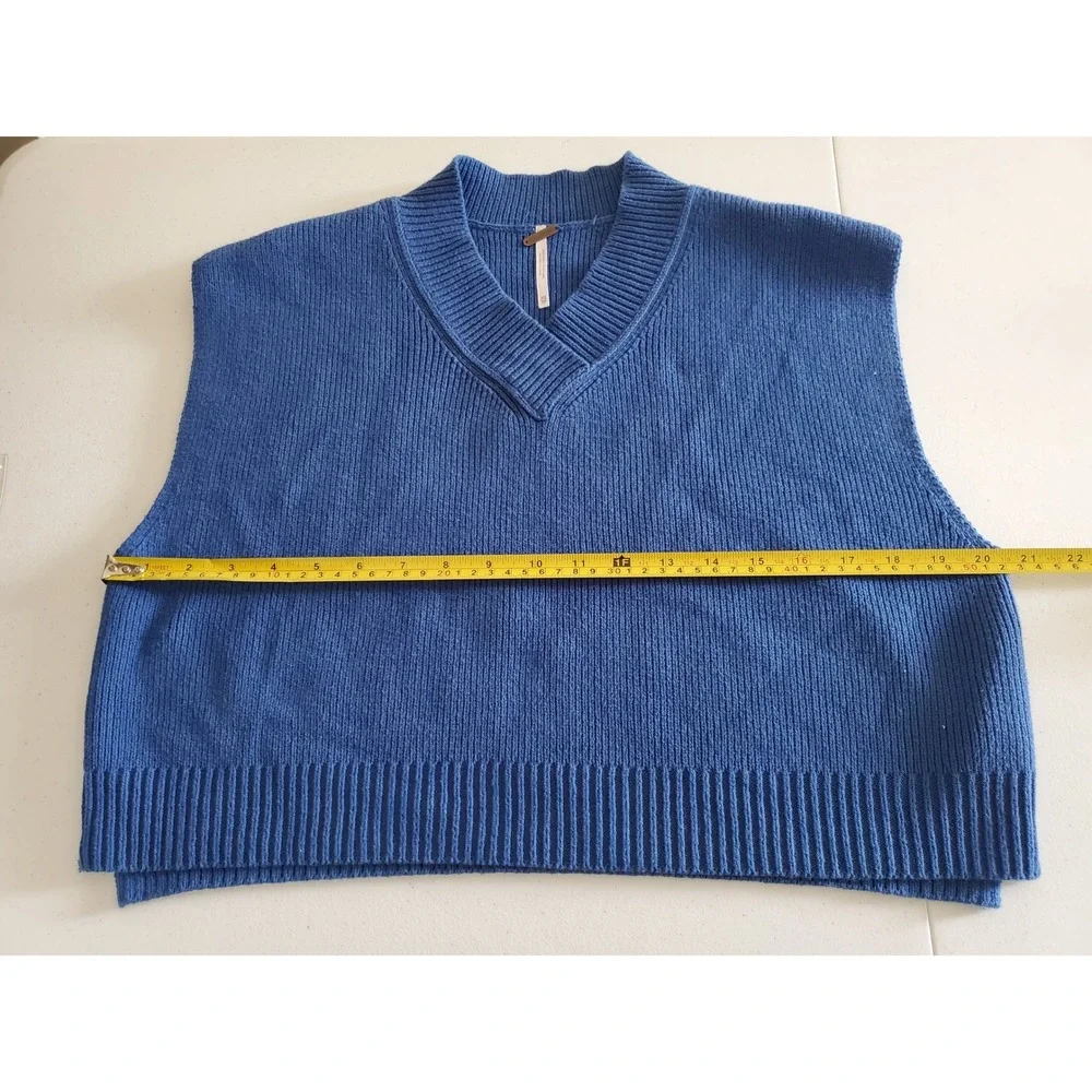 Free People Easy Street Sweater Vest Cobalt Blue Ribbed V-Neck XS OB1751760 - Picture 8 of 11